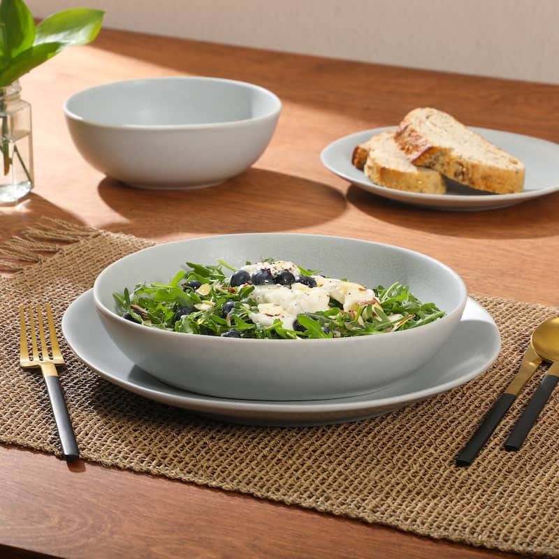 Gibson Elite Zion Mist 16 Piece Stoneware Reactive Glaze (Service for 4) Ceramic Plates and Bowls Modern Organic Dinnerware Set