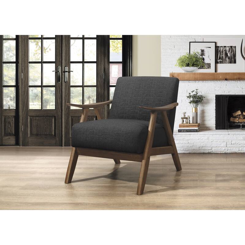 Modern Dark Gray Fabric Upholstered 1pc Accent Chair Cushion Back and Seat Walnut Finish Solid Rubber Wood Furniture