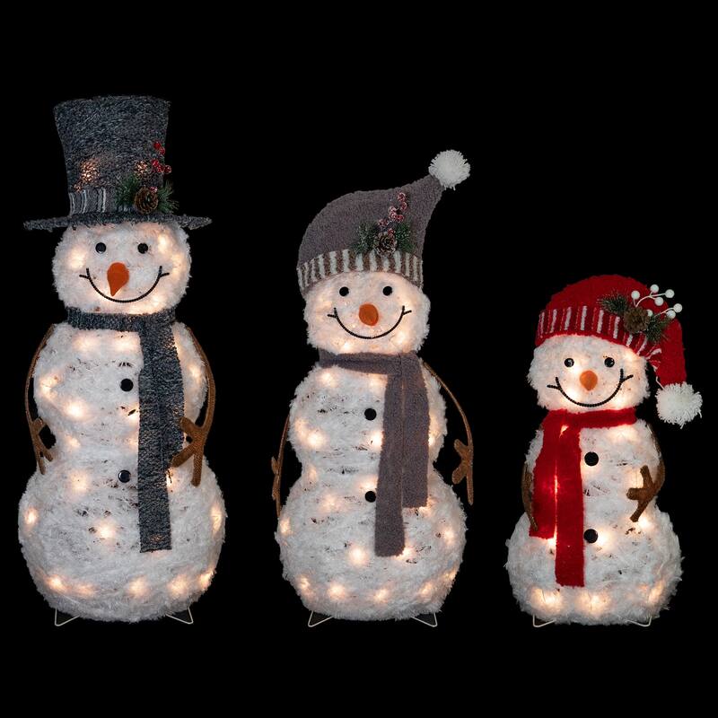 Set of 3 Lighted Snowman Family Outdoor Christmas Decoration 39.5"