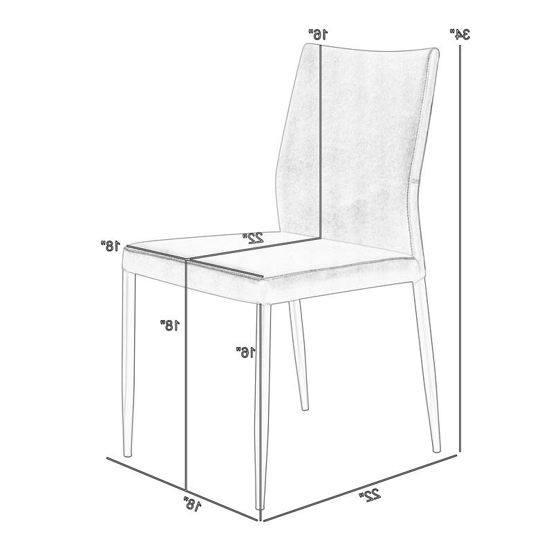 Ash 22 Inch Dining Chair Set of 2, Gray Faux Leather, Tall Curved, Black