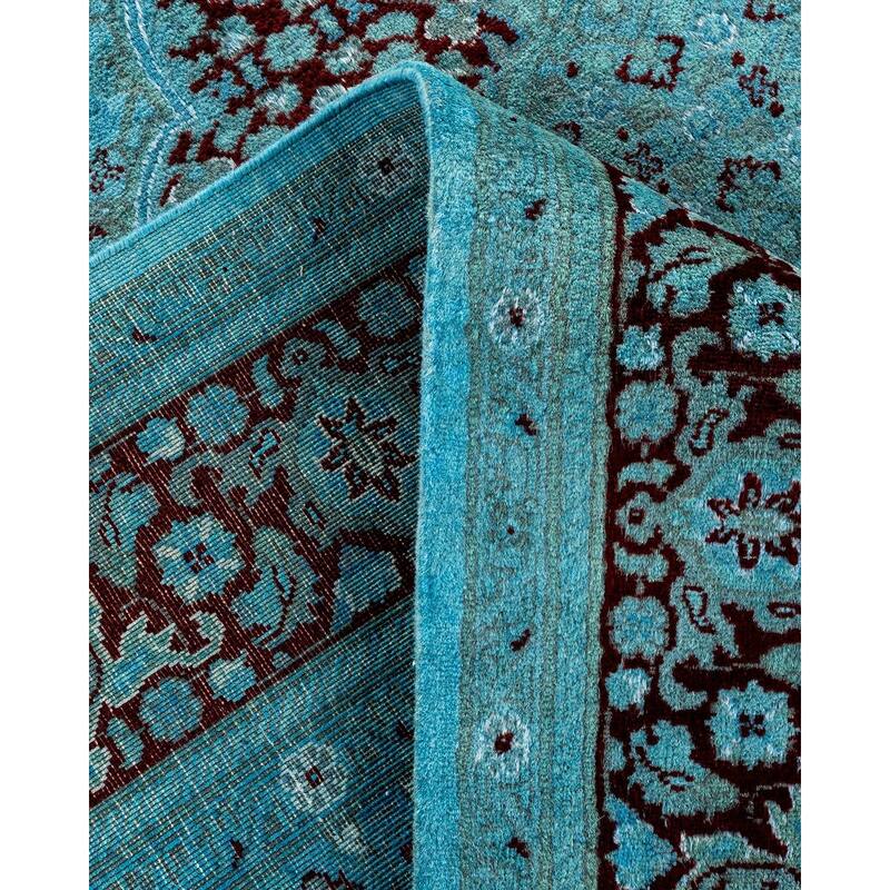 Overton Hand Knotted Wool Vintage Inspired Modern Contemporary Overdyed Blue Area Rug - 6' 2" x 9' 3"