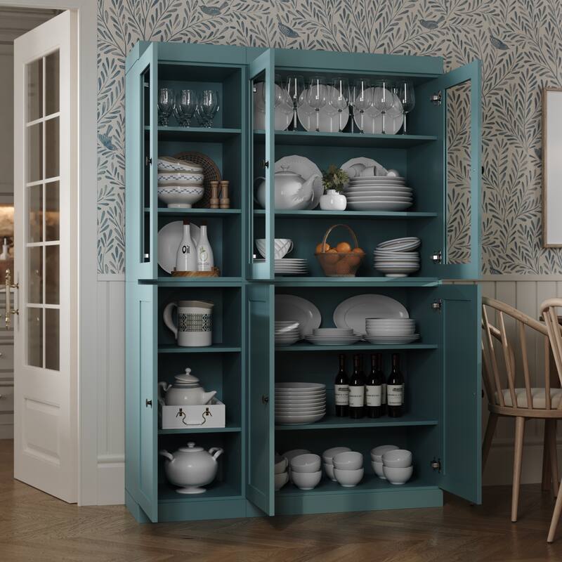 Palace Imports 100% Solid Wood 48.5" Pantry Cabinet with Clear Glass, Shaker Doors and Adjustable Shelves