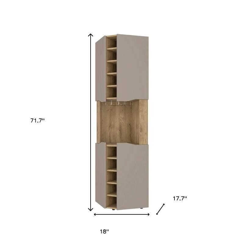 HomeRoots 72" Brown and Taupe Wood Corner Bar Cabinet With Four Doors