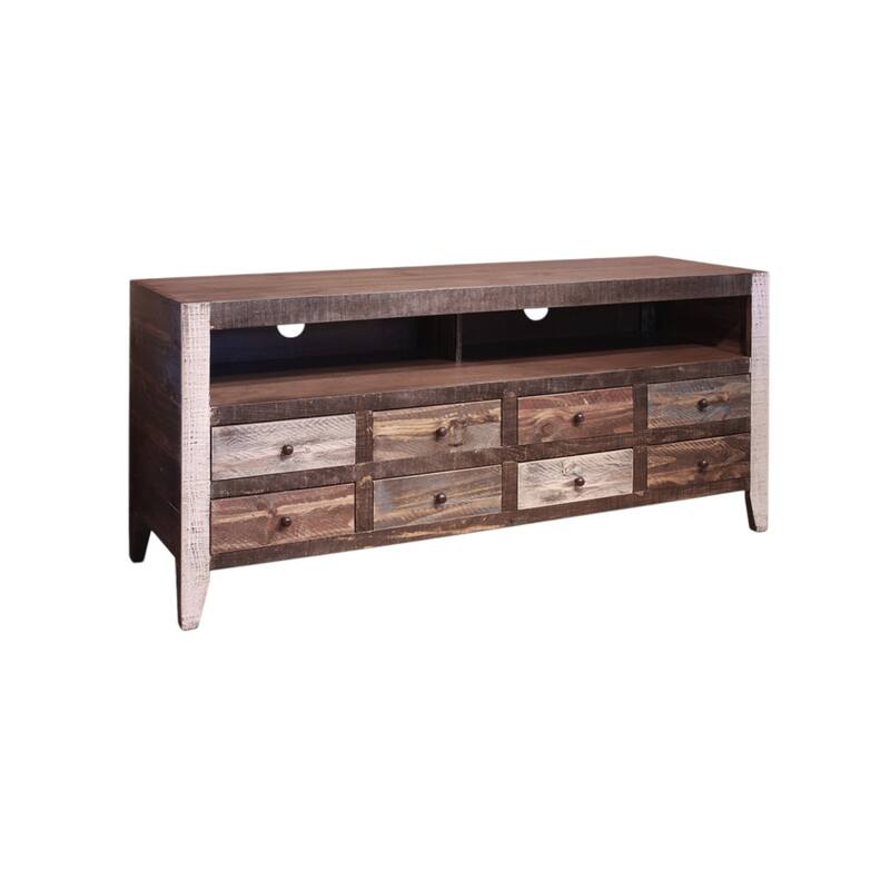 HomeRoots 61" Brown Solid Wood Cabinet Enclosed Storage Distressed TV Stand - 60.75' X '27.5' X '18