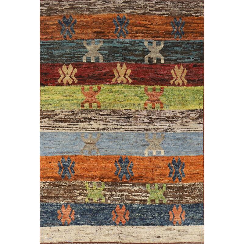 Striped Colorful Moroccan Oriental Area Rug Hand-Knotted Wool Carpet - 6'9" x 9'8"