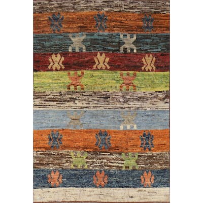 Striped Colorful Moroccan Oriental Area Rug Hand-Knotted Wool Carpet - 6'9" x 9'8"