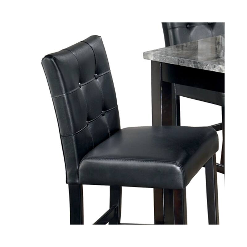 Jey 5pc Counter Height Dining Set, Faux Marble Table, Black Tufted Chairs