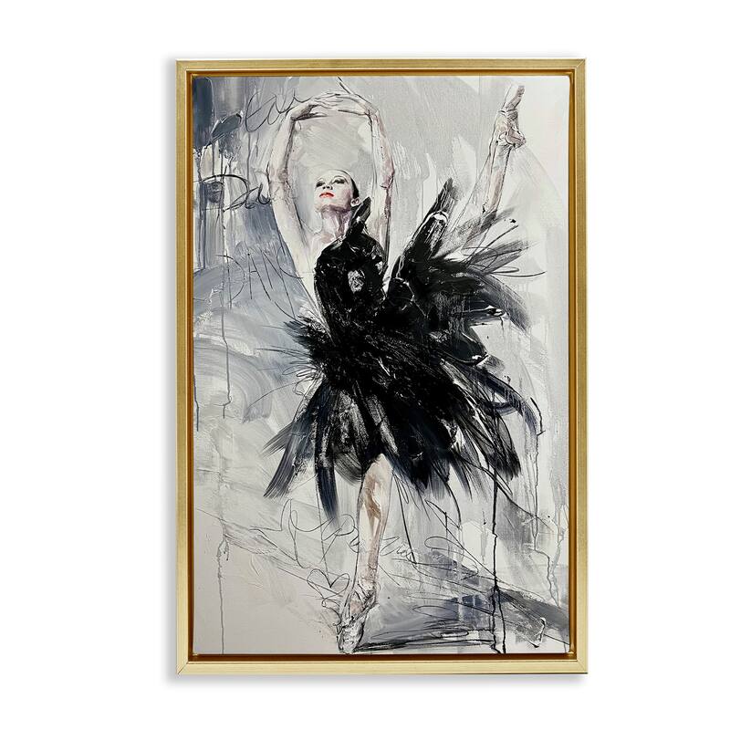 Stupell Graceful Dancer Abstract Framed Floater Canvas Wall Art Design By Lucille Lee - 17 x 25 - Gold