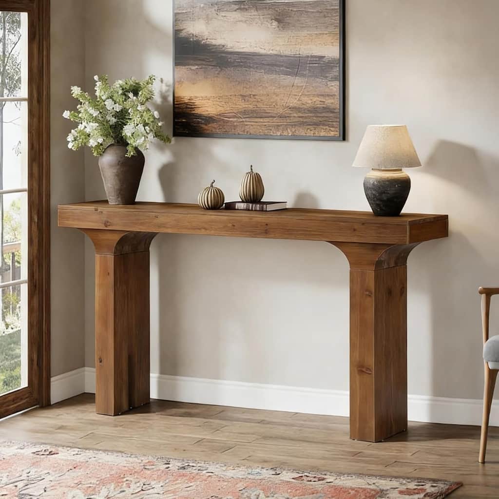 Solid Wood Console Table, 59" Farmhouse Entryway Sofa Table Behind The Couch - 59" L x 12" W x 32" H