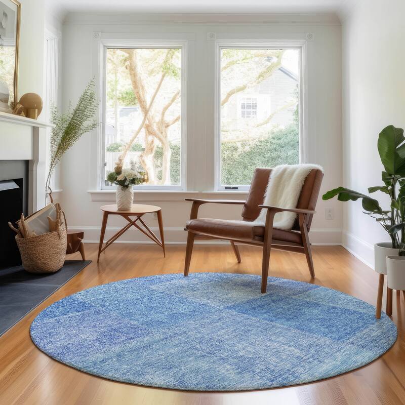 Premium Washable Super Soft Modern Serenity Mayfield Rug - Denim - 8' x 8' - Round