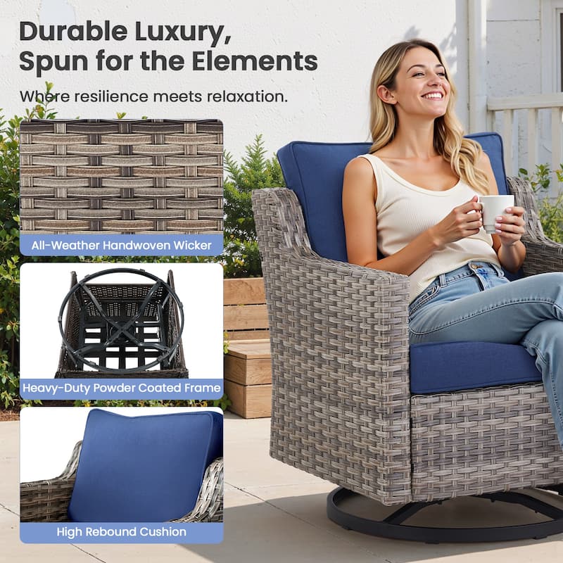 Pocassy Outdoor Patio Furniture Wicker Sofa Swivel Chair Set