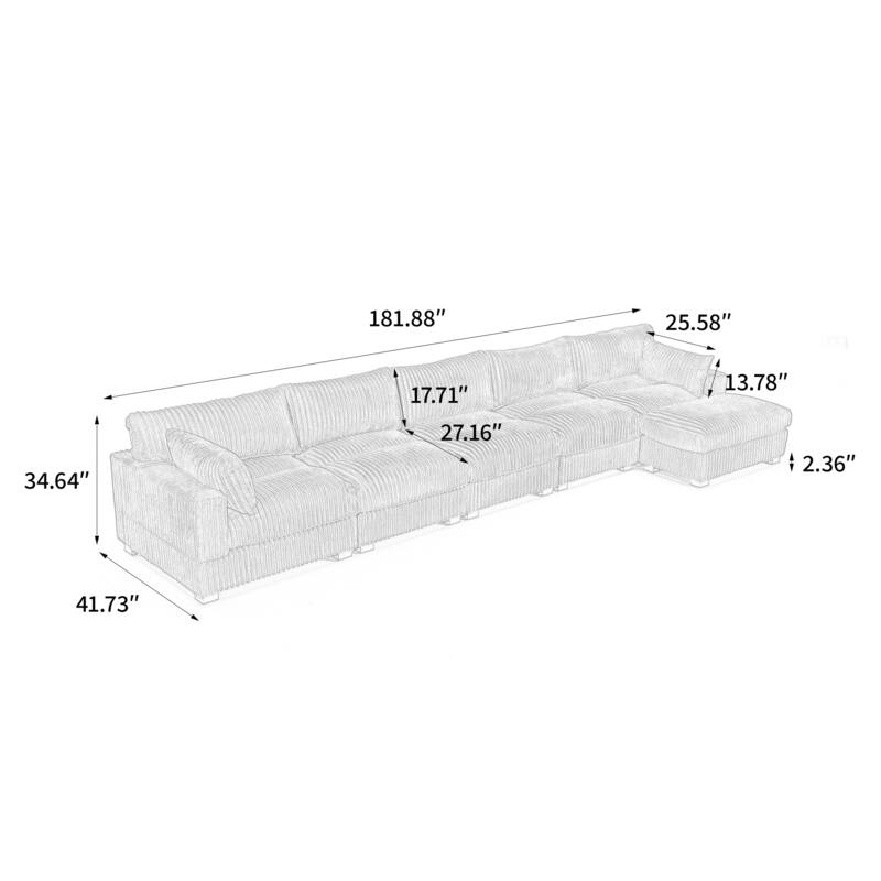 Cloud-Like Flannel Fabric Modular Sectional Sofa with Ottoman
