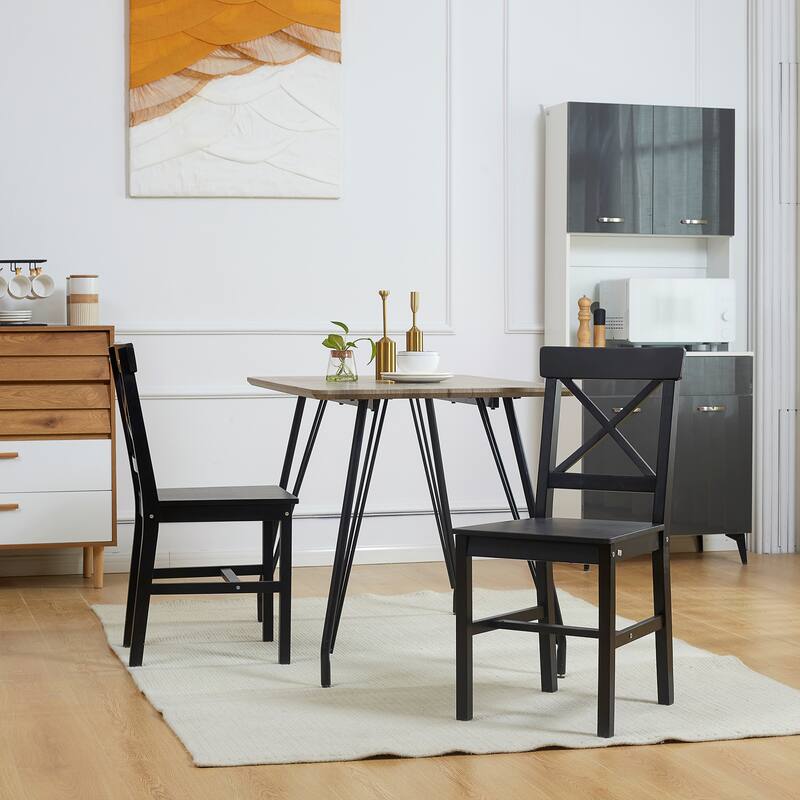 HOMCOM Wooden Dining Chairs Set of 2, Farmhouse Kitchen Chairs with Cross Back, Solid Structure, Black