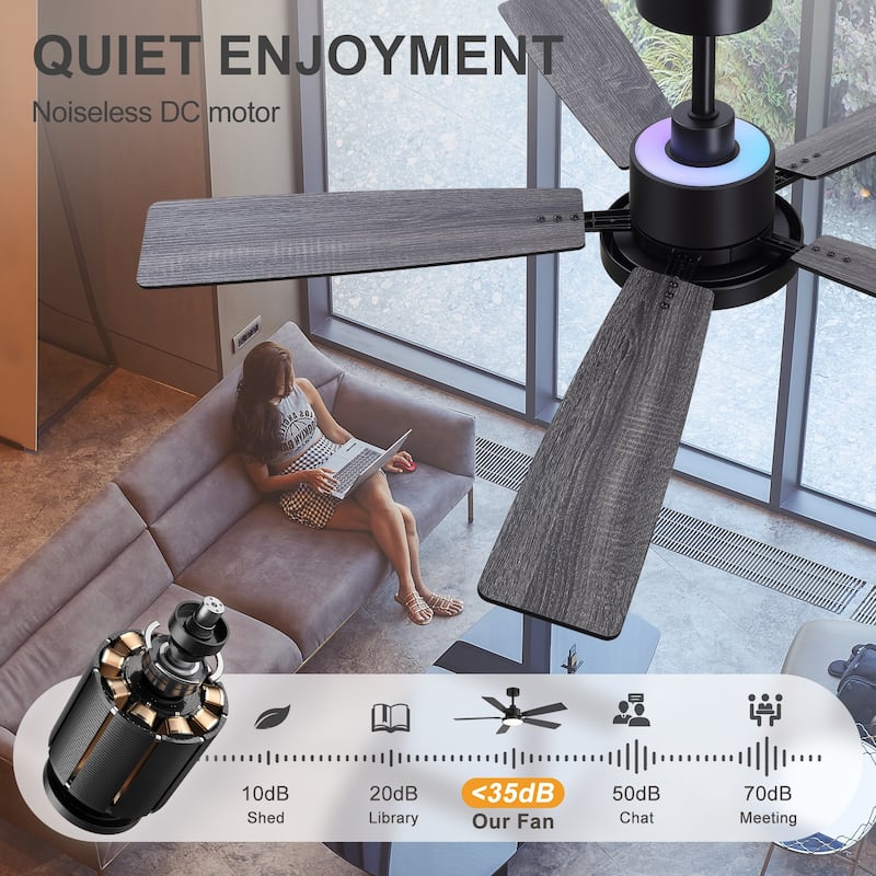 52" Black 5-Blade Integrated LED Ceiling Fan with Light and Remote