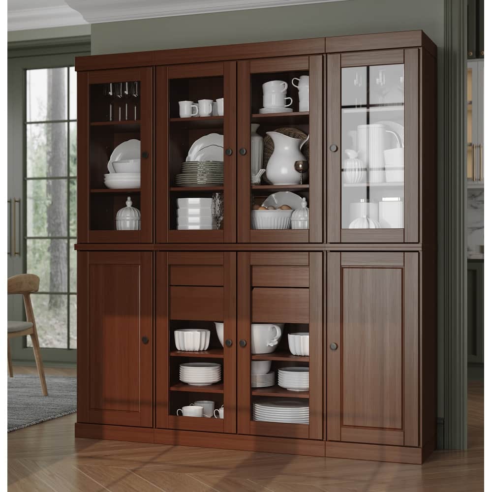 Palace Imports 100% Solid Wood Pantry China Cabinet, Raised Panel & Clear Glass Doors, 2 Drawers, 65" Wide, 71.5" Tall
