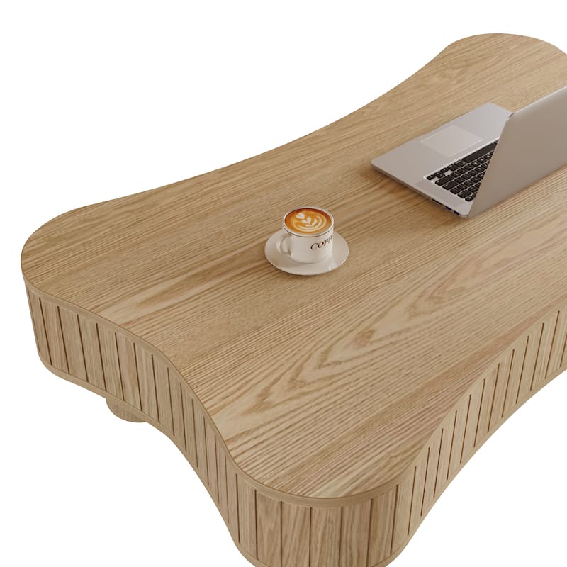 Lift Top Coffee Table for Living Room 42" Fluted Panel Hidden Storage, Silent Hydraulic Lift, Curved Safety Corners,Natural Wood