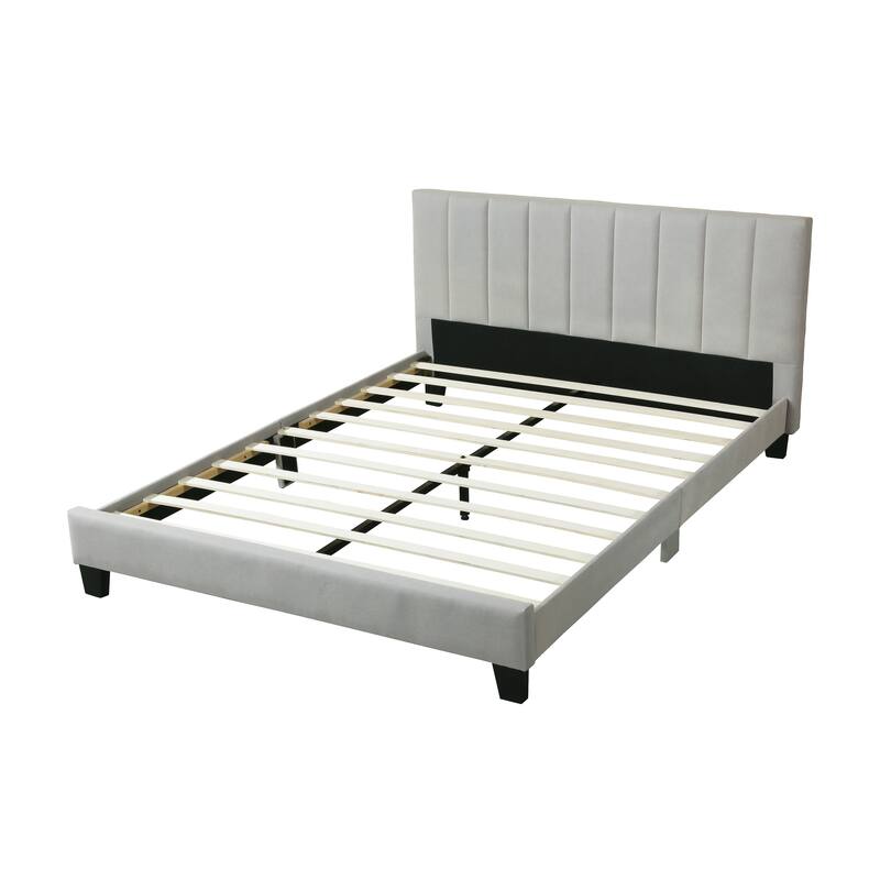 King Size Wood Eastern Platform Bed with Vertical Tufted Headboard