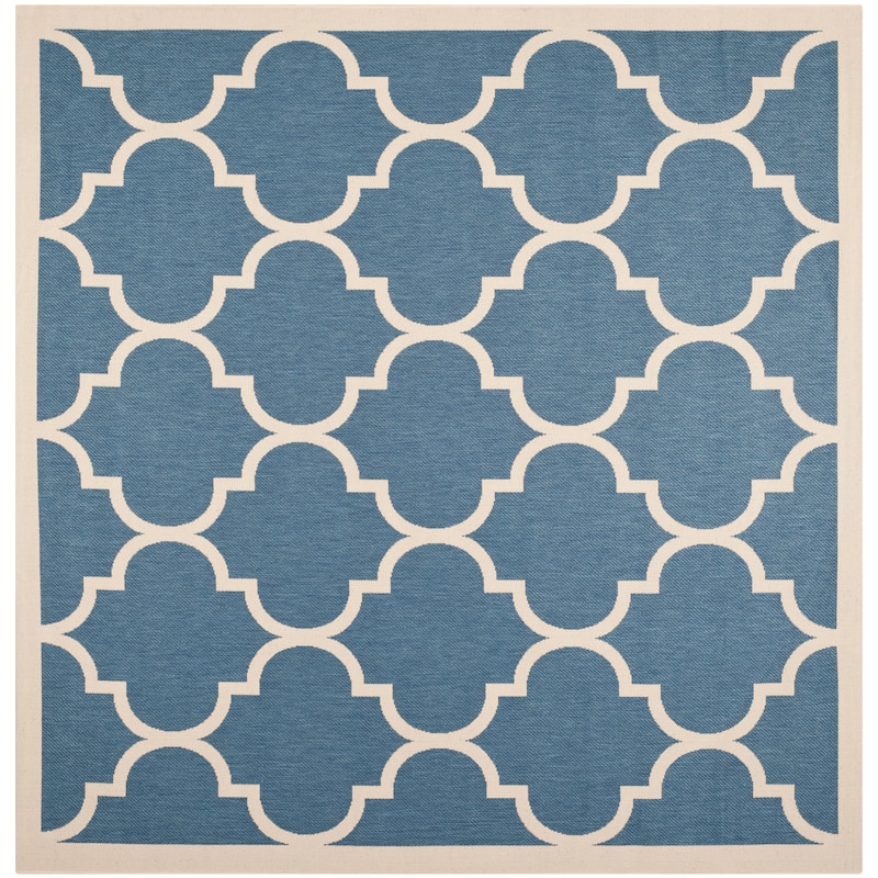 SAFAVIEH Courtyard Kathy Indoor/ Outdoor Waterproof Patio Backyard Rug - 5'3" Square - Blue/Beige