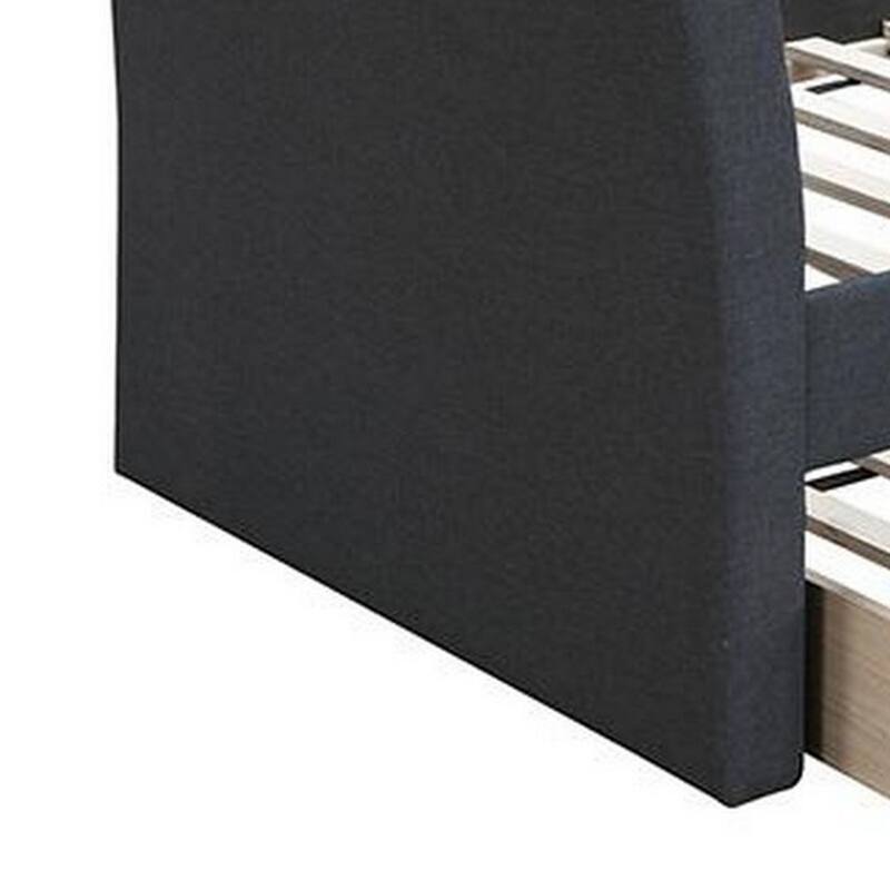 Alma Classic Wood Daybed with Trundle, Button Tufted, Charcoal Burlap