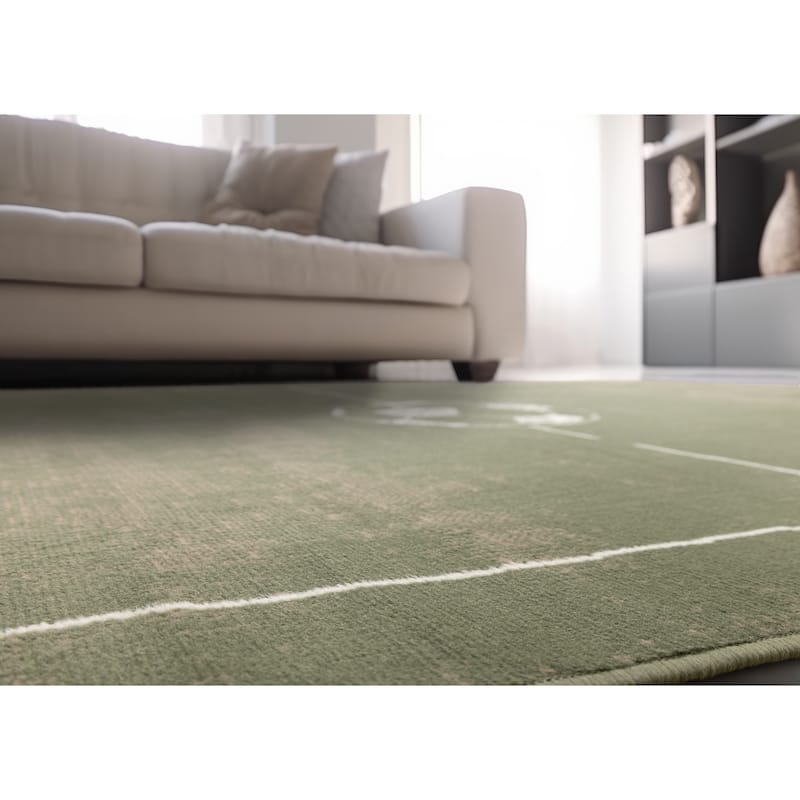 Green Brown Soccer Field Kids Area Rug