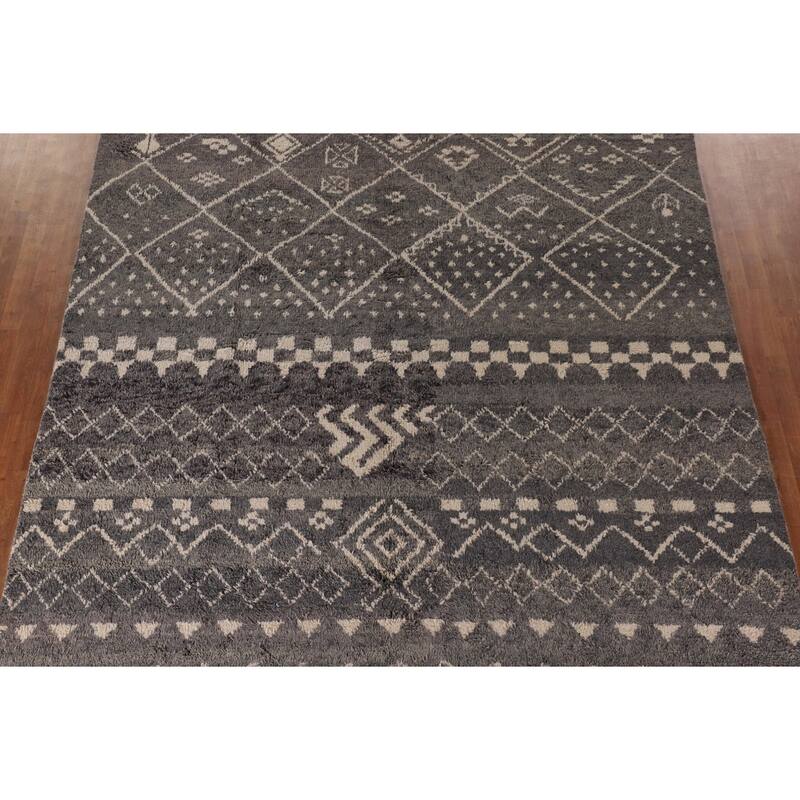 Tribal Gray Moroccan Oriental Area Rug Handmade Wool Carpet - 9'0" x 12'9"