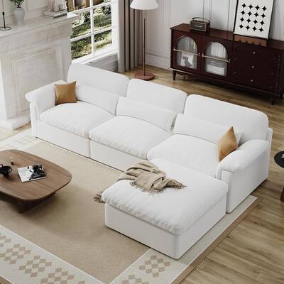 Down-Filled Modular Chaise Couch L-shaped Chenille Sectional Sofa with Storage Ottoman, Removable & Washable Sofa Cover