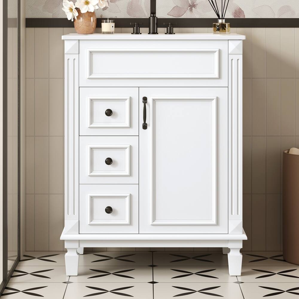 GDFStudio - Monteria Modern Wood Bathroom Vanity with Ceramic Sink, 2 Drawers and Adjustable Shelf - 24'W