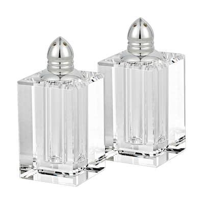 Handcrafted Optical Crystal and Silver Large Size Salt and Pepper Shakers