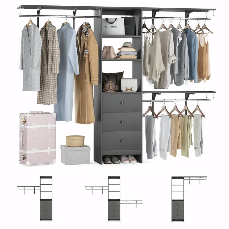 High-Capacity Closet Organizer Wardrobe Rack with Drawers, Shelves & Expandable Hanging Rods (Fits 6-9 ft Spaces)