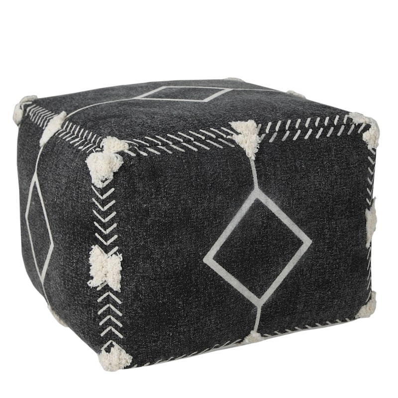 18" Black and White Diamond Dash Square Pouf Ottoman