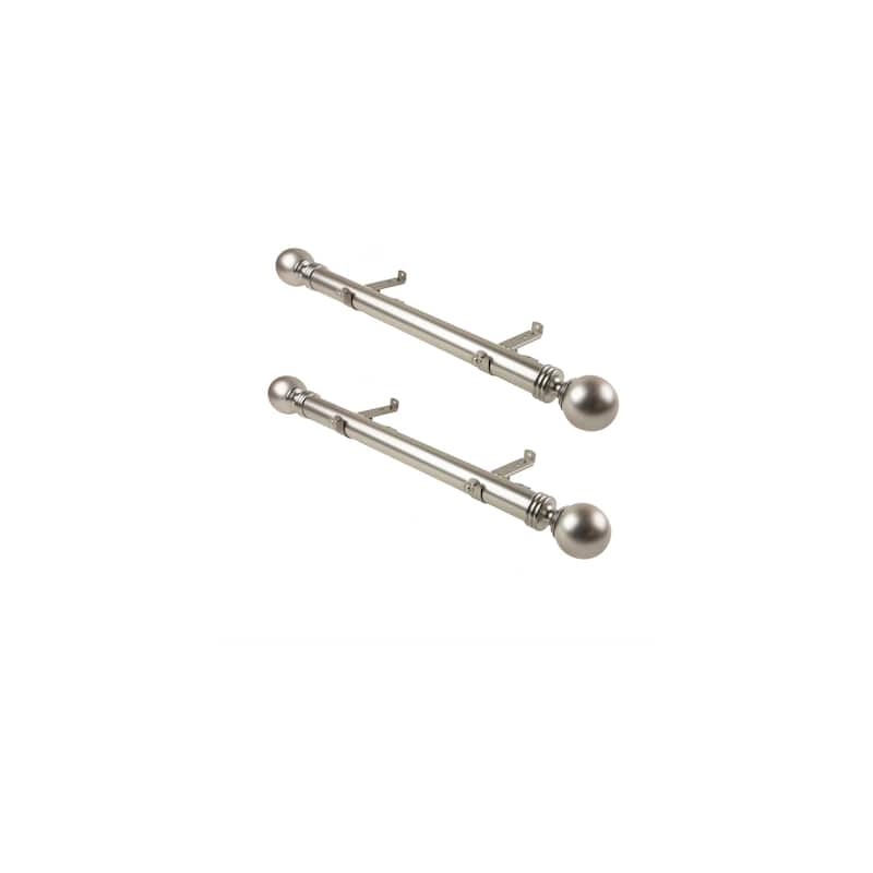 Rustic Curtain Rods - 18 Inch Steel Rod Set of 2 - Metal Finials - Satin Nickel Window Decor - M