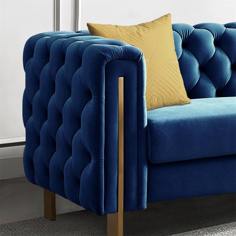 Modern Elegant Velvet Sofa With Buttons Upholstery And Metal Legs