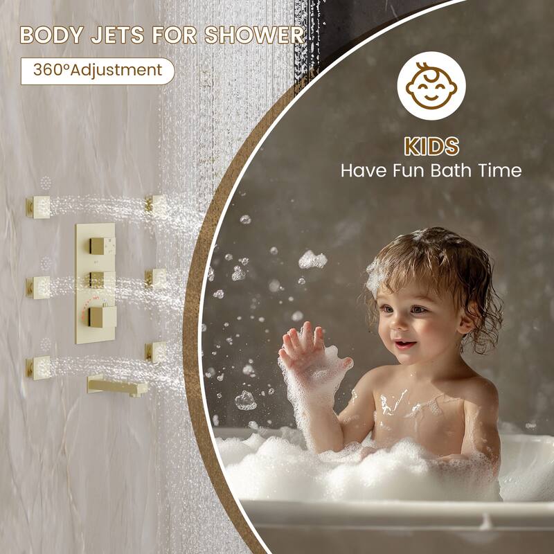 Thermostatic 3-Spray 12 in. Wall Mount Fixed and Handheld Dual Shower Head 2.5 GPM with 6-Body Jets and Adjustable Slide Bar