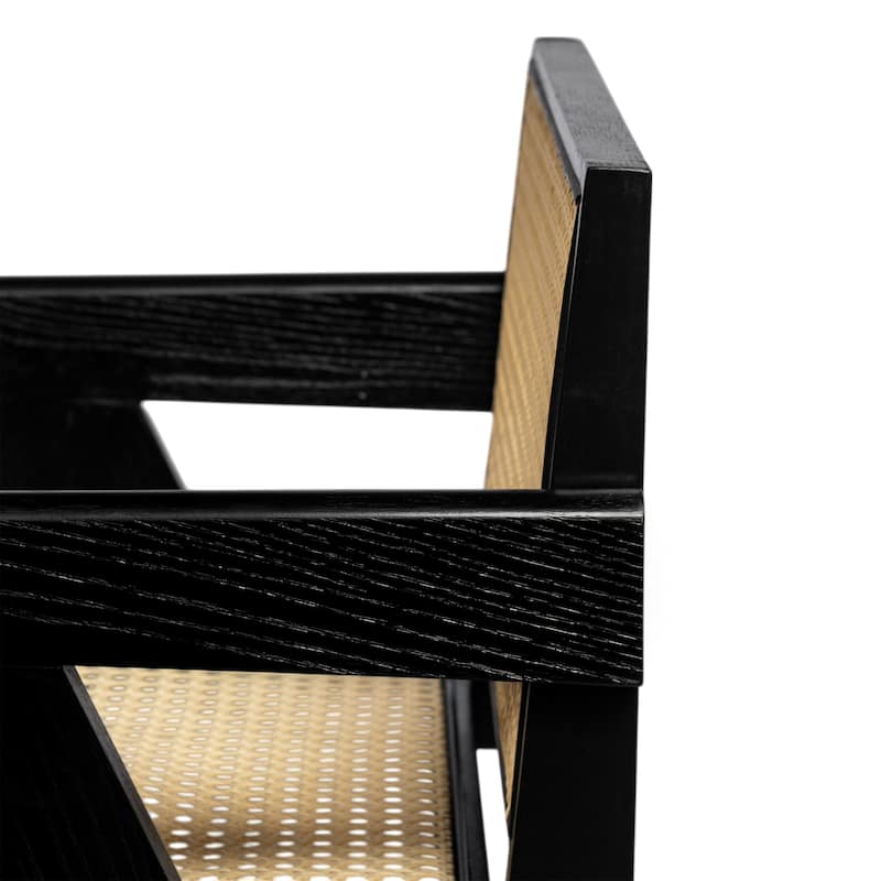 2-Piece Dining Room Arm Chairs Set with Square Rattan Backrest