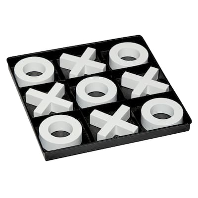 Wood Tic Tac Toe Game Set with White Pieces - Black - Roche River Decor - 12"W x 12"L x 1"H