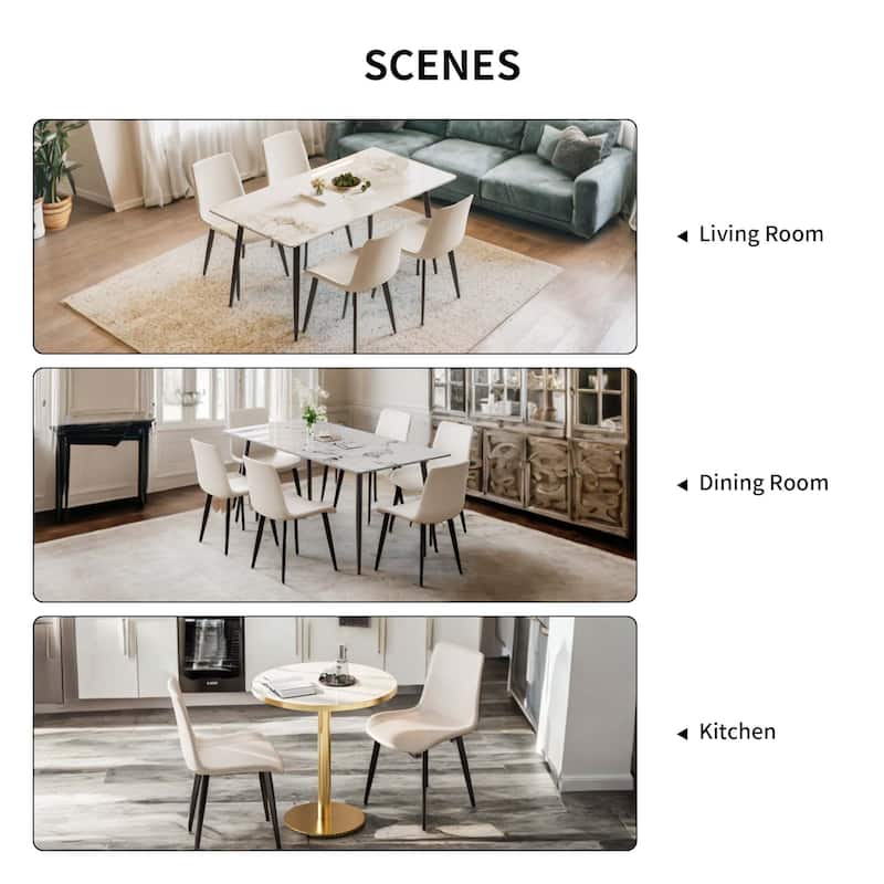 Faux Leather Dining Chairs Armless Side Chair with Metal Legs,Set of 2