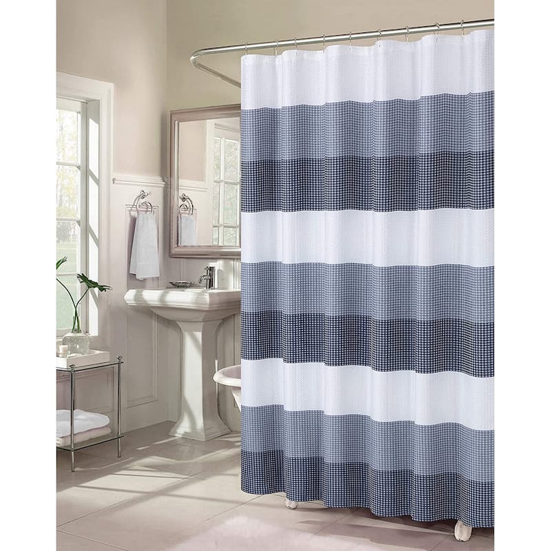 Dainty Home Striped Ombre Waffle Weave Fabric Shower Curtain