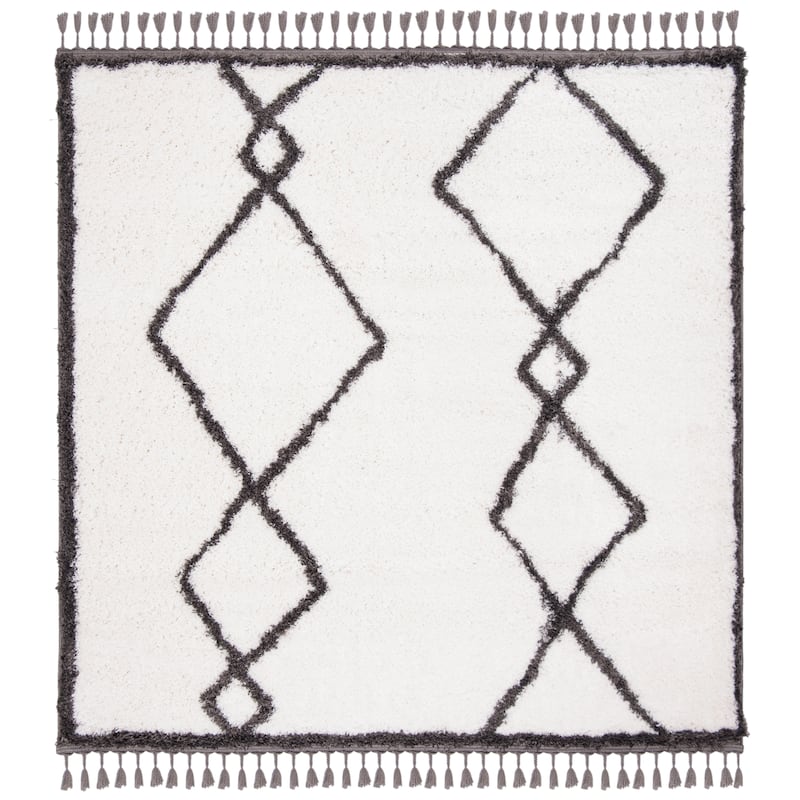 SAFAVIEH Carmella Ljutza Shag Trellis Polyester Rug - 6'7" Square - Cream/Grey