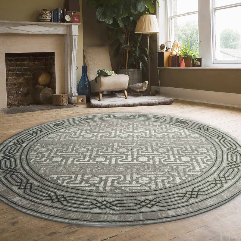 Admire Home Living Sognatore 1231 Transitional Bordered Area Rug - 5'3" X 5'3" - Green
