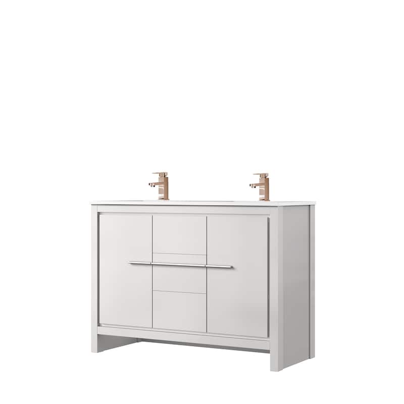 Lafarre Bath Vanity Cultured Marble Top, Sink and Rose Gold Faucet