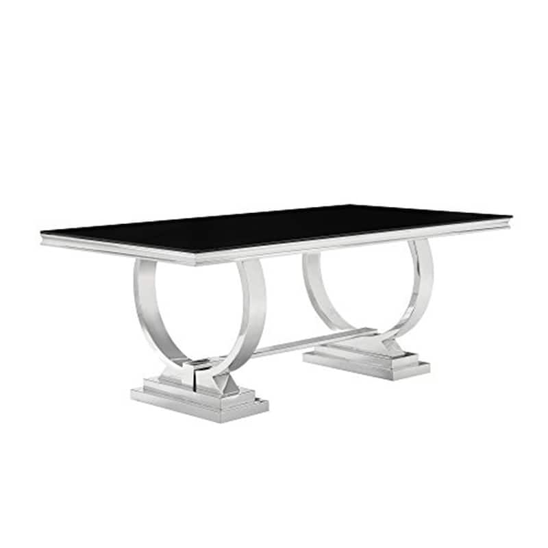 Contemporary Rectangular Dining Table - Silver & Black, 42"D x 94.5"W, Stainless Steel & Glass - 94.5
