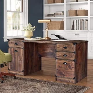 Brunei 59'' Wide 4 Drawer Wood Grain Farmhouse Computer Executive Desk in Walnut