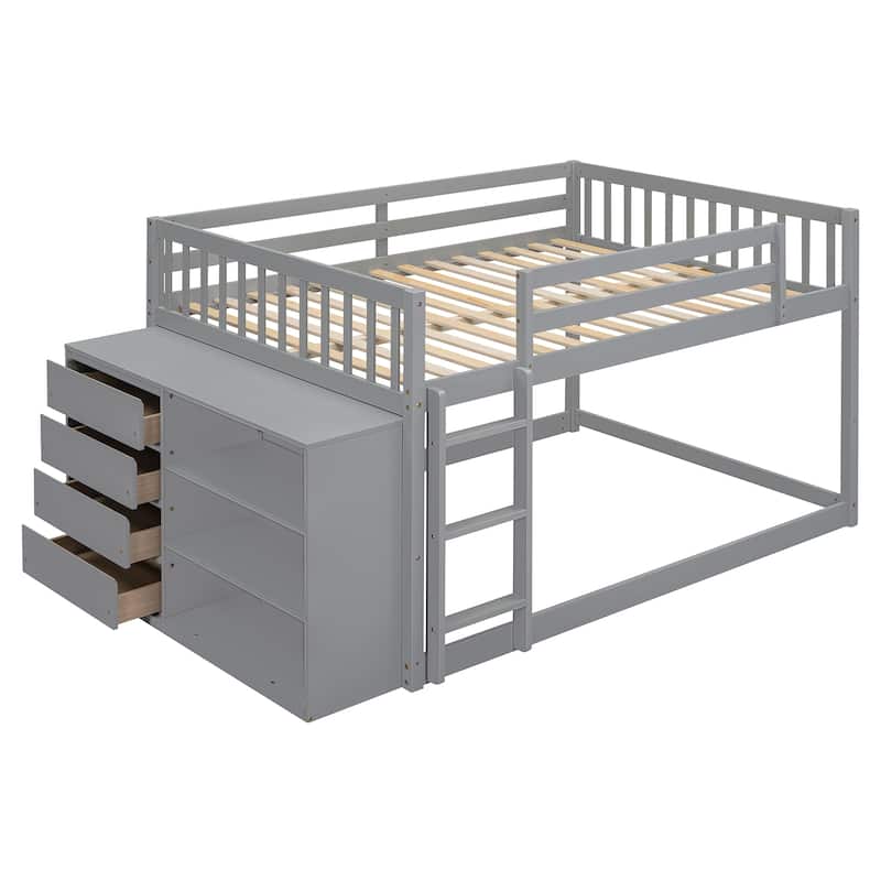 Full over Full Pine Bunk Bed with Drawers and Shelves