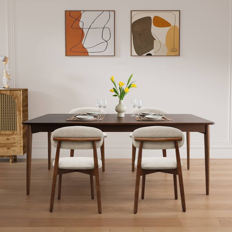 Flannelette Upholstered Dining Chair with Walnut Solid Wood Legs, Armless Chair Set of 2 for Kitchen, Restaurant, Living