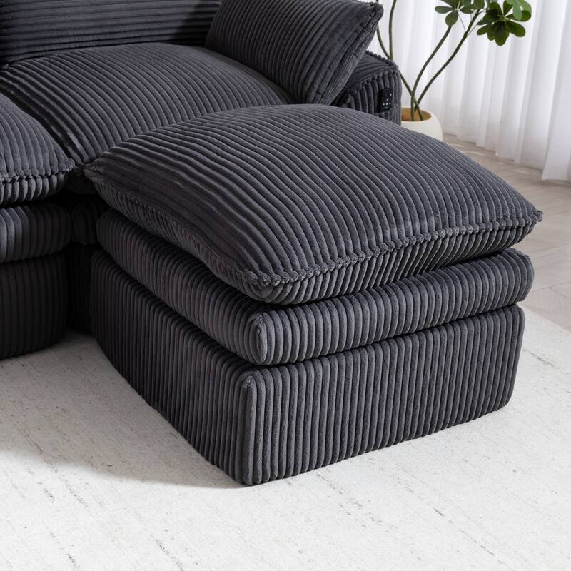 103" L-Shaped Corduroy Boneless Sectional Sofa with Movable Ottoman