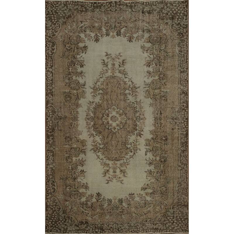 Hand Knotted Oriental 100% Wool Carpet Transitional Floral Beige & Ivories Anatolian Area Rug - 9' 1'' X 5' 7''