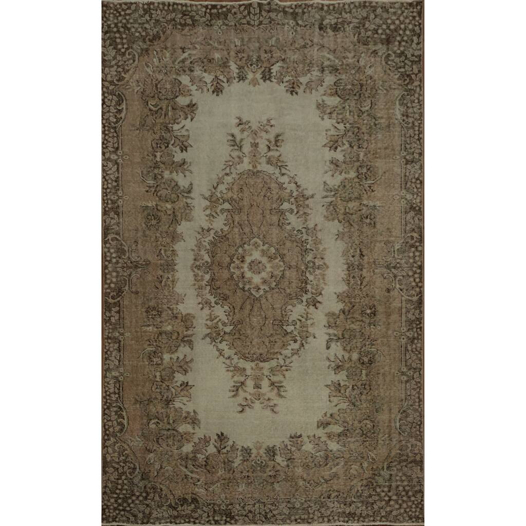 Hand Knotted Oriental 100% Wool Carpet Transitional Floral Beige & Ivories Anatolian Area Rug - 9' 1'' X 5' 7''