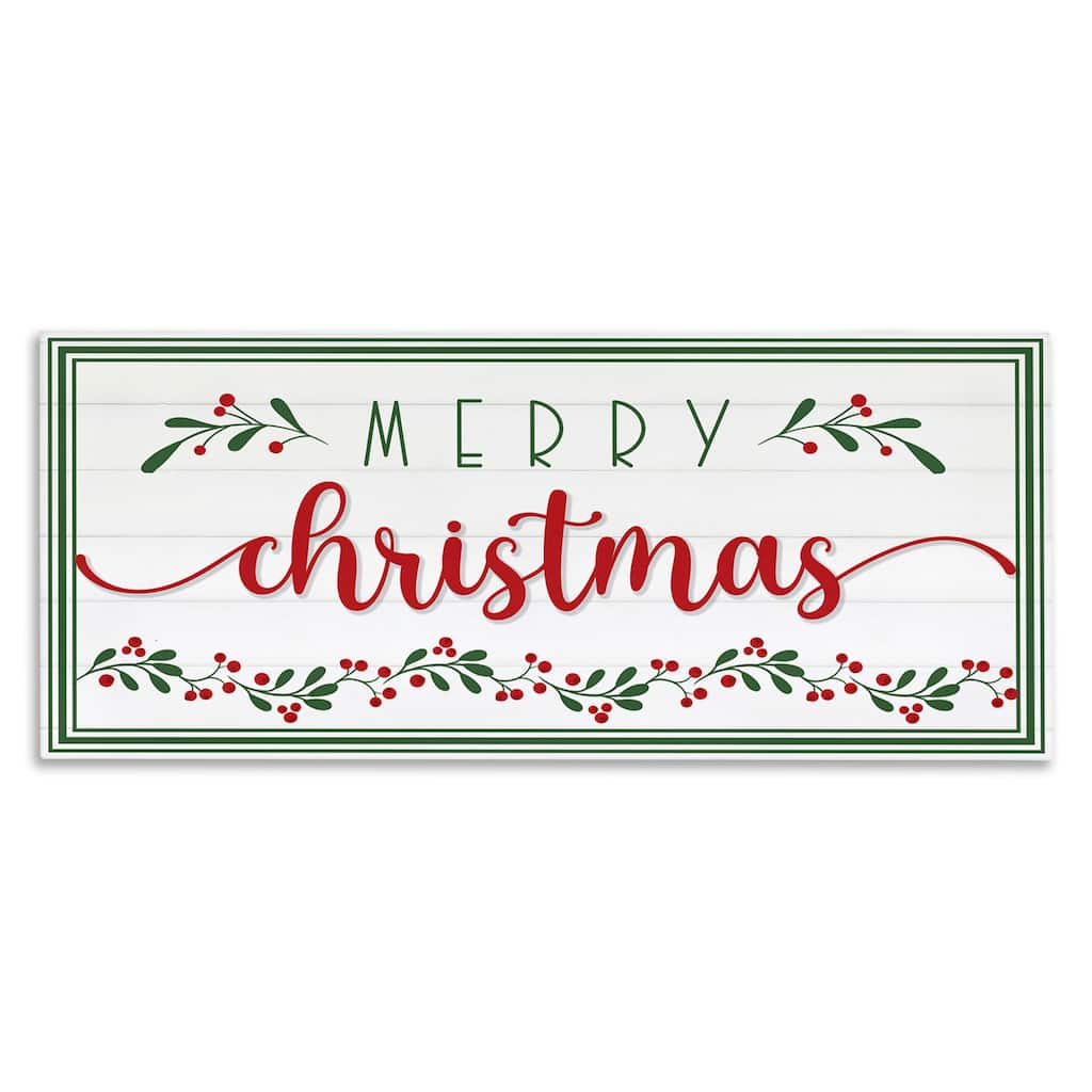 Stupell Merry Christmas Phrase Festive Floral Holly Detail Canvas Wall Art