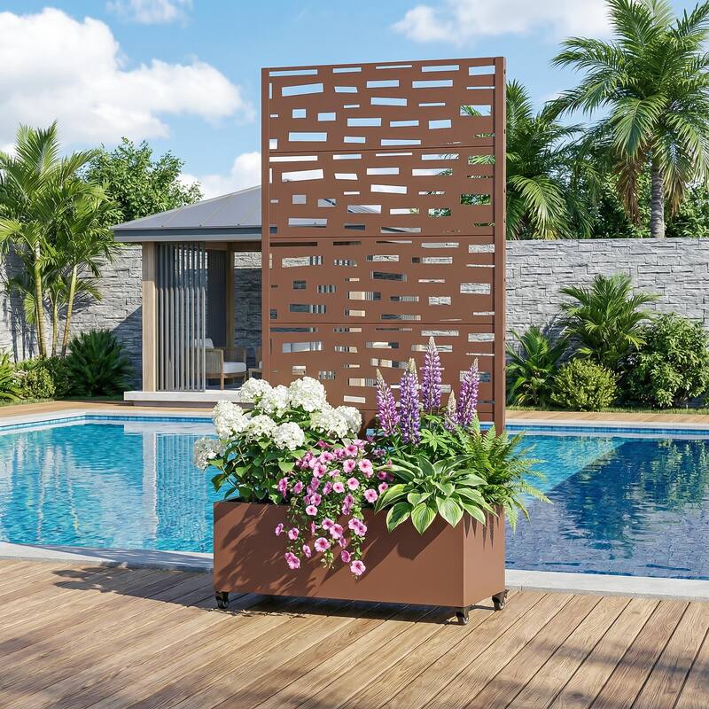 Raised Garden Bed Planter with Trellis Movable Planter Box with Lockable Wheels