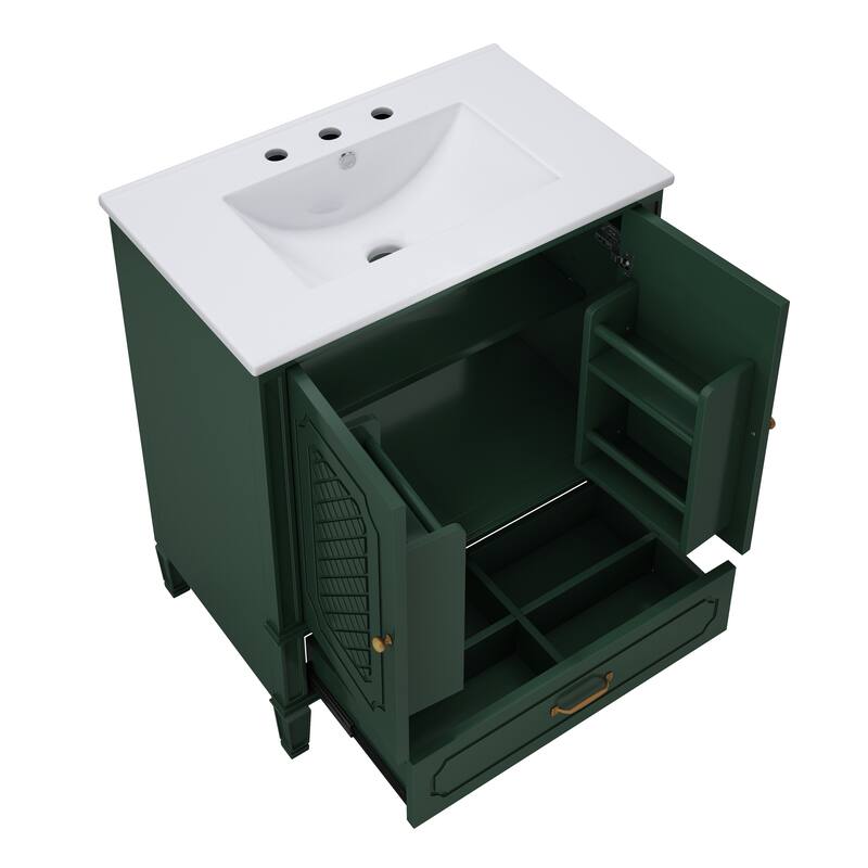 Grey 30-Inch Freestanding Vanity Cabinet with Sink, Adjustable Shelf, Storage Drawer, and Painted Finish